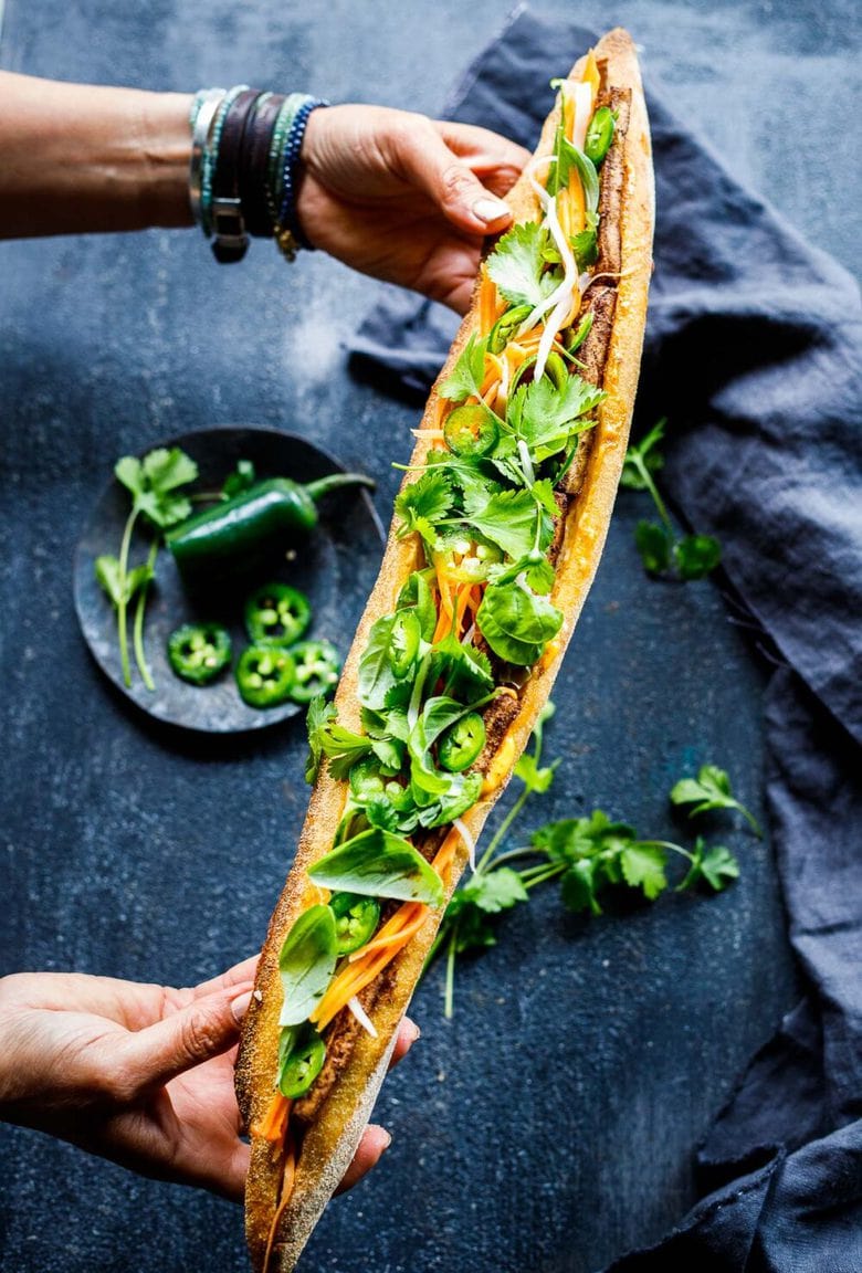 How to make the most delicious, authentic Vietnamese Banh Mi Sandwich - fresh, light, complex and flavorful with lots of umami goodness, made with your choice of tofu, mushrooms, chicken or pork and simple pantry ingredients. Vegan-adaptable.