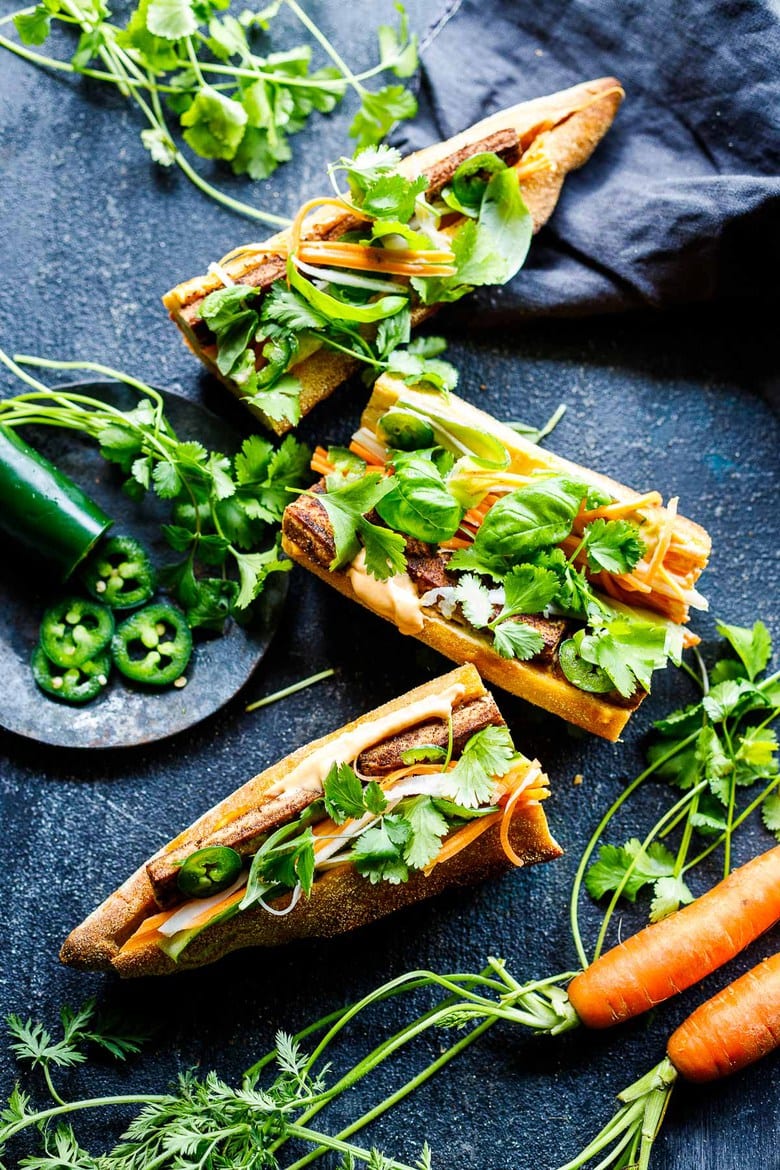 How to make the most delicious, atuthentic Vietnamese Banh Mi Sandwich - fresh, light, complex and flavorful with lots of umami goodness, made with your choice of tofu, mushrooms, chicken or pork and simple pantry ingredients. Vegan-adaptable.