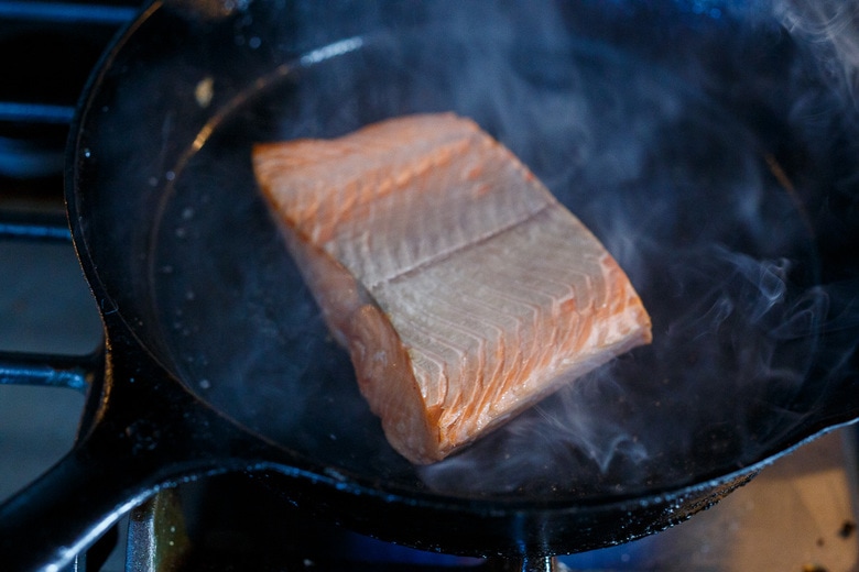 Optional searing salmon.