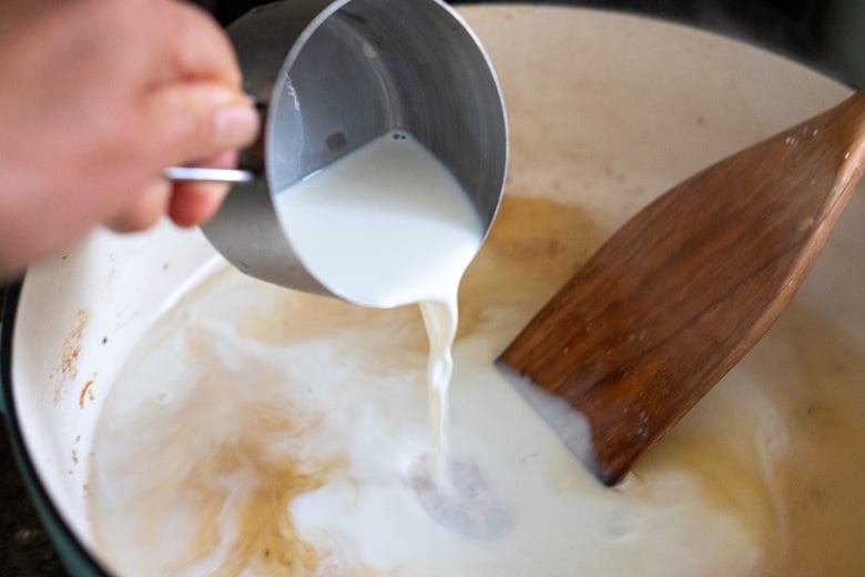 Making the Gorgonzola cream sauce 