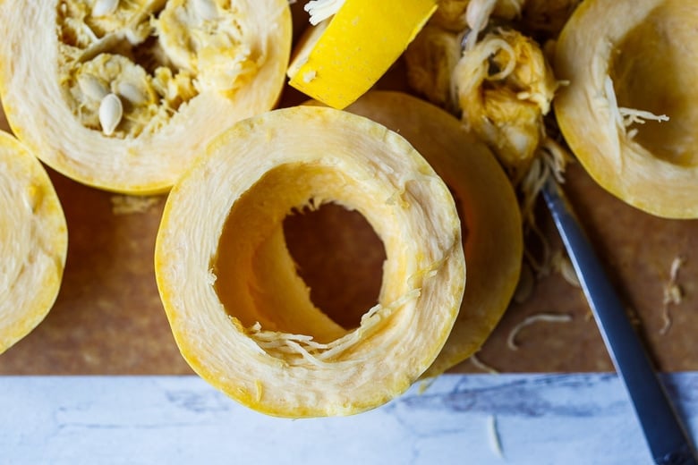 cut sides of spaghetti squash into rounds