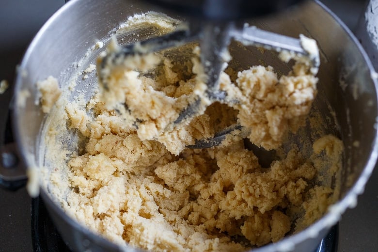 shortbread dough pulling away from the edges of stand mixer.