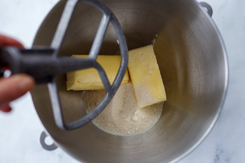 butter and sugar in stand mixer.