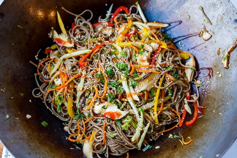 noodles in the wok ready to serve.