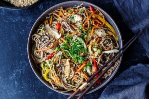 This easy Soba Noodles Recipe is healthy and simple. Loaded with tender vegetables, clean addicting flavor and succulent texture.  Keep it vegan or add your favorite protein.