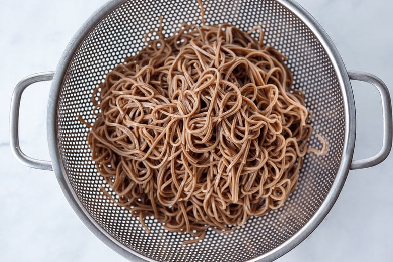 Cooked and rinsed soba noodles