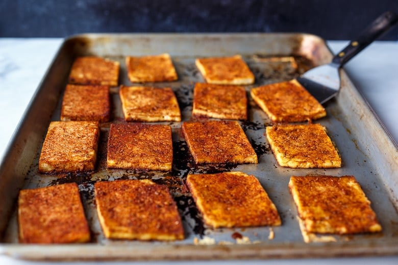 tofu bacon baked on the pan