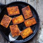 This smoky, crispy Vegan Bacon is made with tofu and is perfectly chewy and savory.  A delicious plant-based protein, perfect for breakfast, BLTs, wraps, sandwiches, pastas, and buddha bowls.