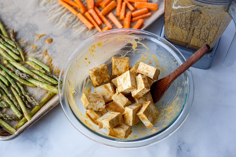 marinating the tofu