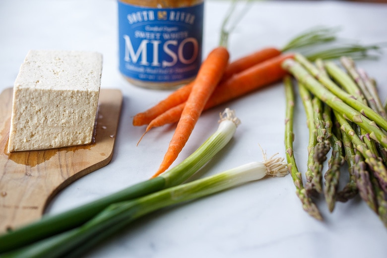 ingredients in tofu rice bowl