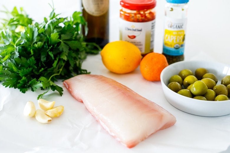 ingredients in seared halibut