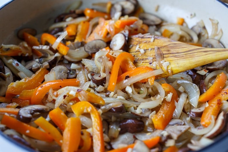 sautéing all veggies together