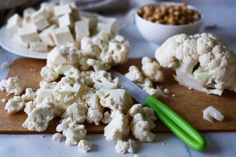 cut tofu in bite sized pieces