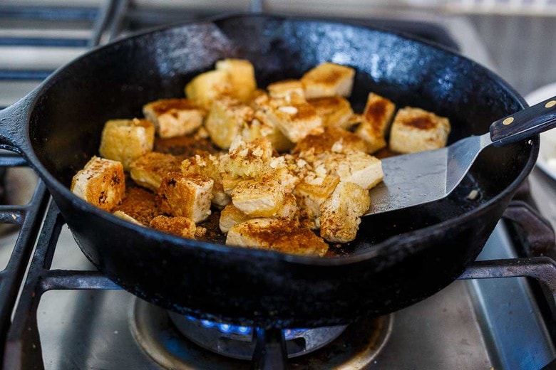 frying the tofu