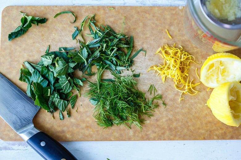 chopped herbs and lemon zest