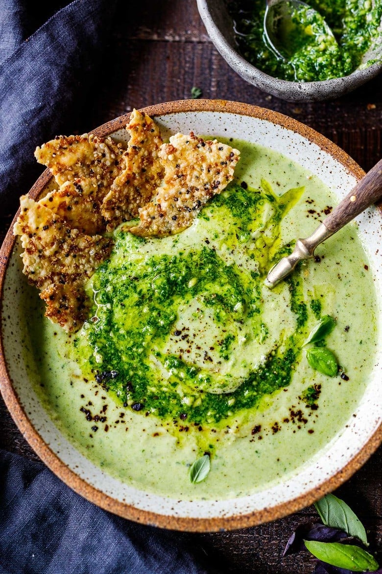 This Creamy Broccoli Soup with Pesto is deeply nourishing, full of flavor, and made with simple ingredients in under 35 minutes. Gluten-free & Vegan-adaptable!