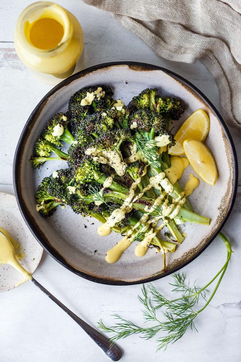 Roasted Broccoli with Vegan Hollandaise Sauce