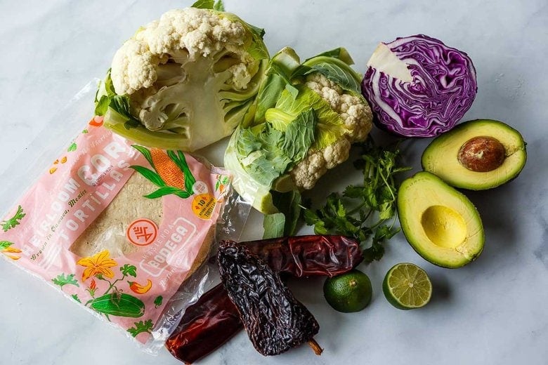 ingredients for cauliflower mole tacos