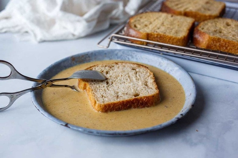 soaking bread in custard