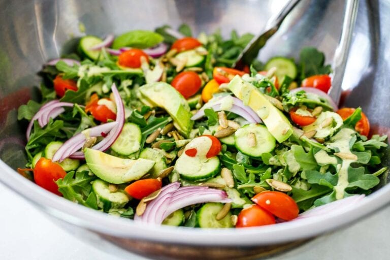 Grilled Salmon Salad with Creamy Cilantro Lime Dressing | Feasting At Home