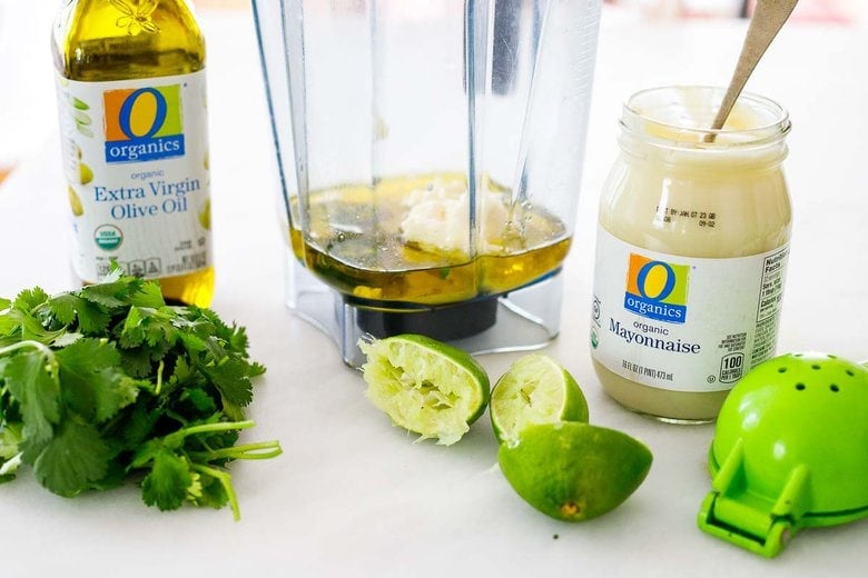 making the cilantro lime dressing 