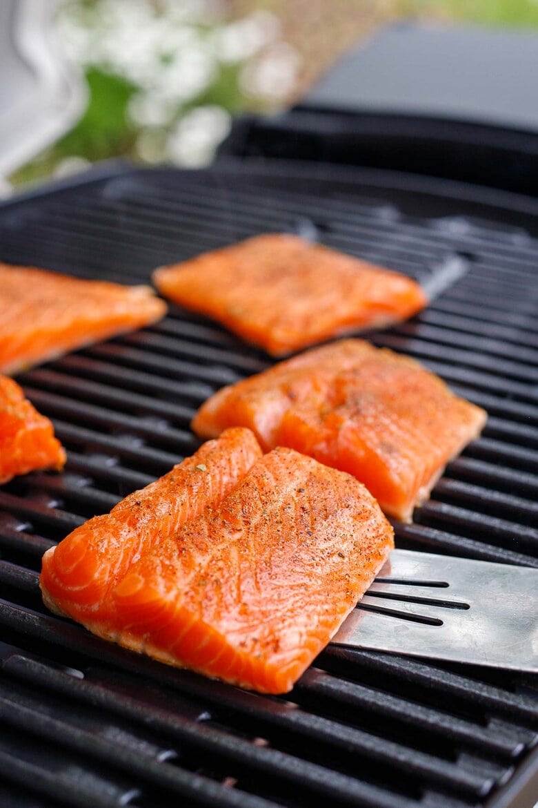 Grilling the salmon