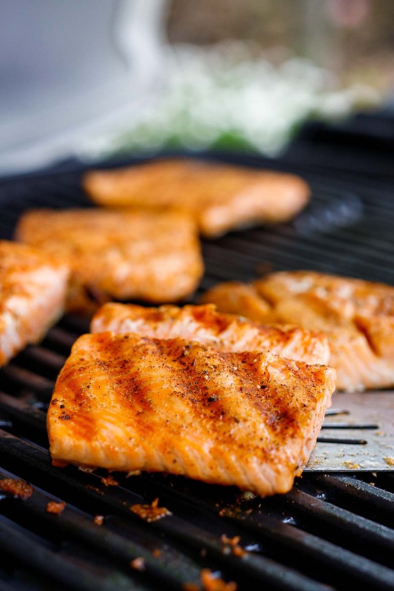 Grilling the salmon