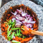 Making authentic Thai Red Curry Paste from scratch is fast and easy and can be made in under 30 minutes. Make it in a food processor or use a mortar and pestle for a more authentic approach -both yield incredible flavors and aromas that will give your Thai dishes delicious flavor. Vegan-adaptable!