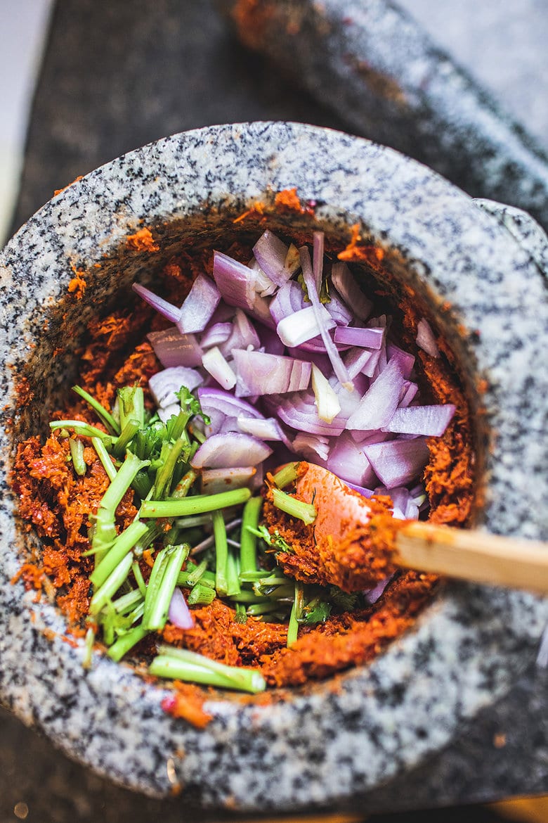 Homemade Thai Red Curry Paste from scratch in a bowl.