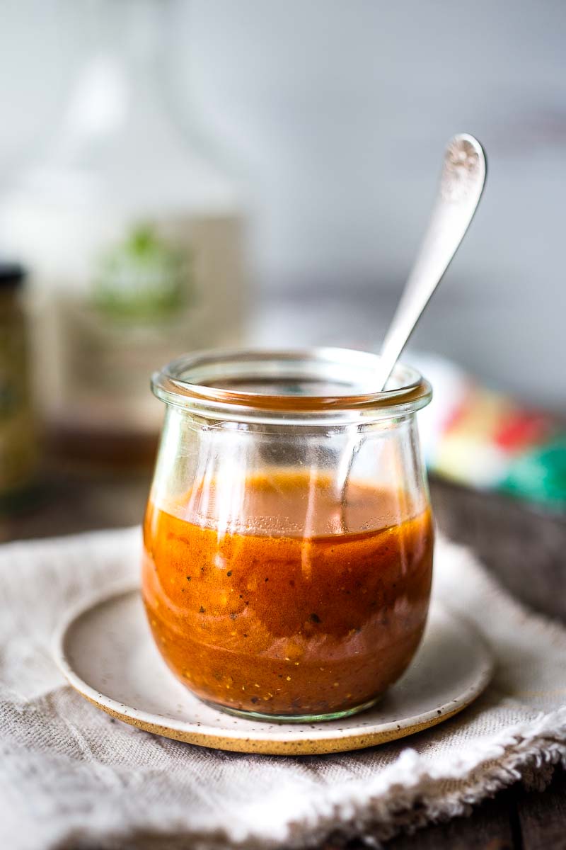 This easy homemade French Dressing is rich and tangy, with a hint of sweetness and can be made in five minutes, using simple pantry ingredients! Vegan and gluten-free!