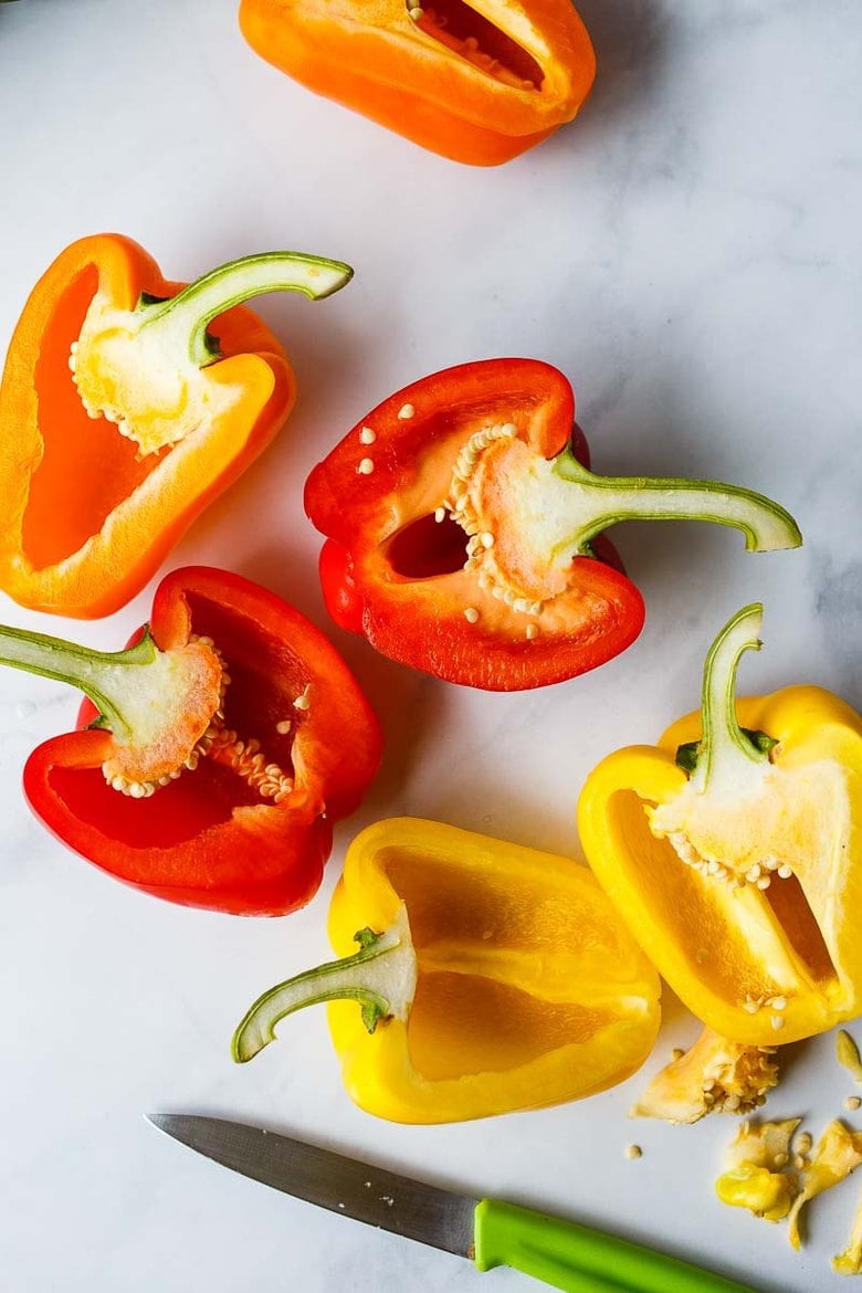 peppers sliced in half and core removed