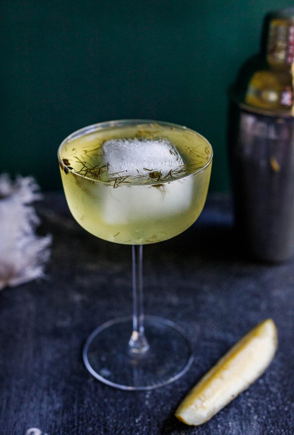 Gin and Brine is a cool summer cocktail made with probiotic, dilly pickle brine, celery bitters and your choice of gin.  A fun twist on a dirty martini.