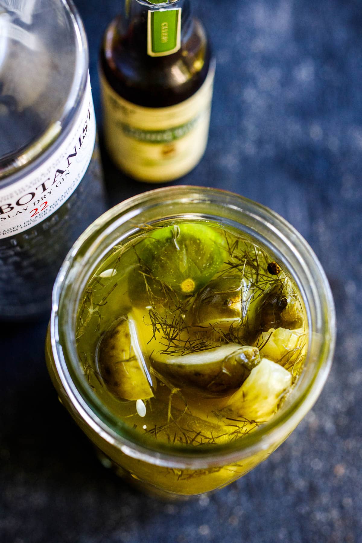 pickles in a jar in their brine