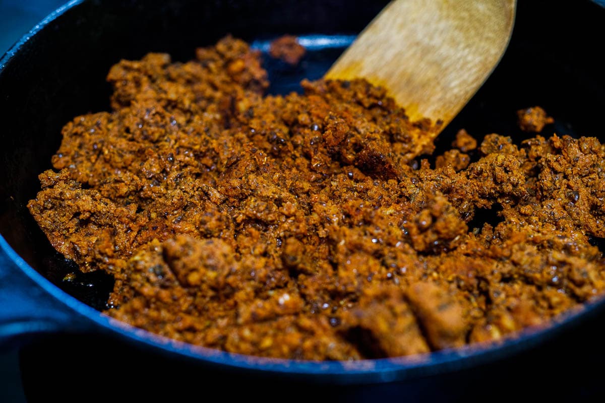 Cook the vegan chorizo in a skillet