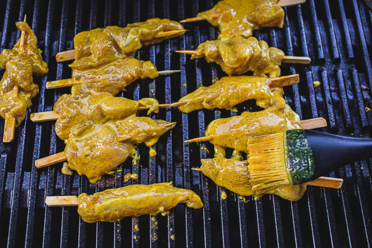 chicken skwers grilling on the grill