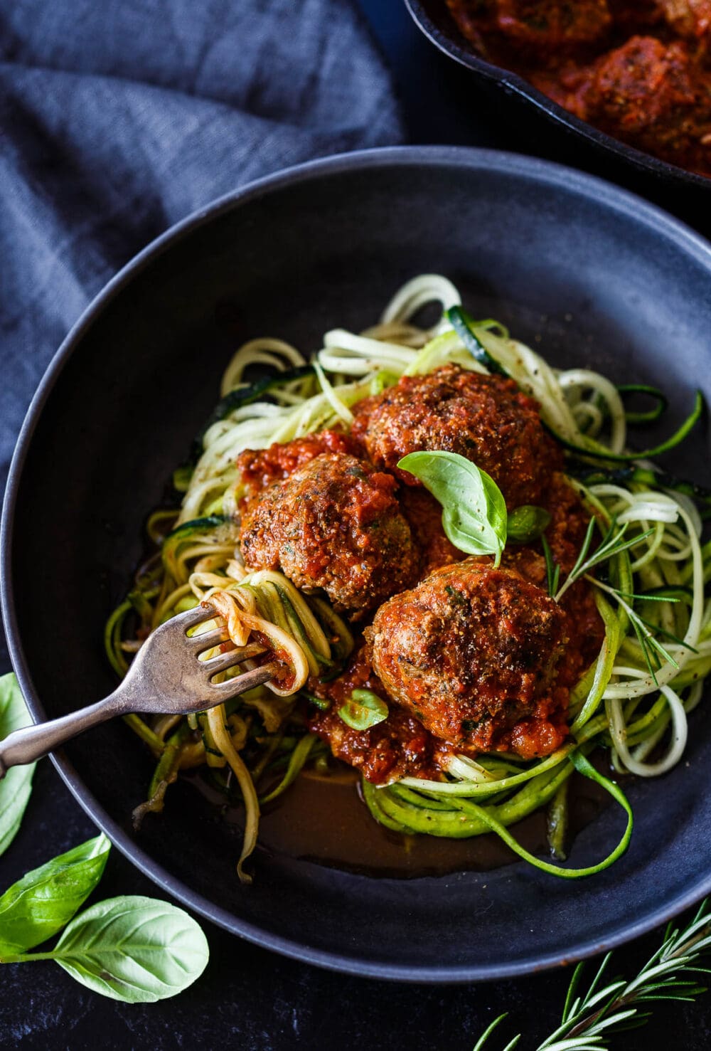 These flavorful Italian Meatballs are chock full of fresh herbs and savory goodness.  Fast and easy they can be made in 30 minutes. Serve them with zucchini noodles, roasted spaghetti squash, pasta, creamy polenta or in a roll. Low-carb, keto and gluten-free.