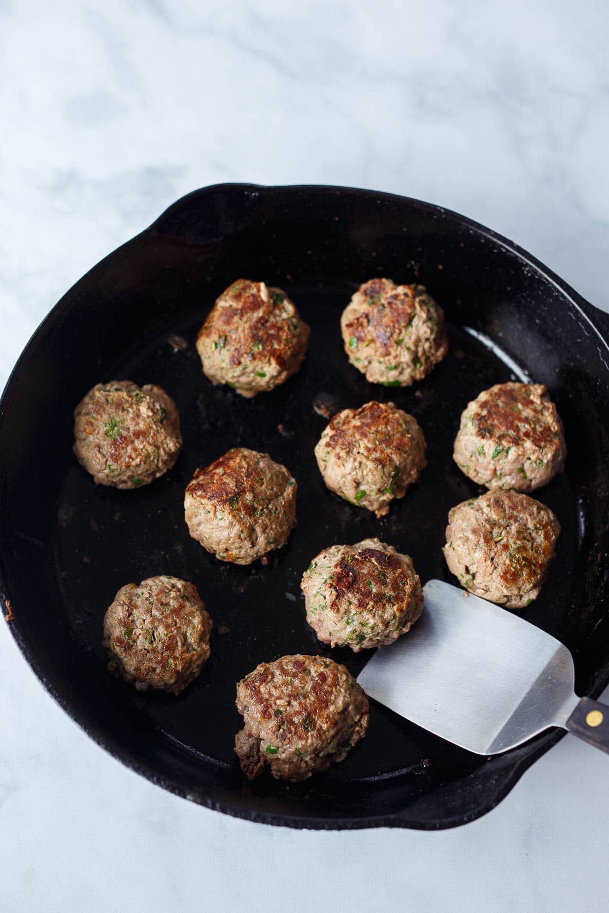 pan searing the meatballs