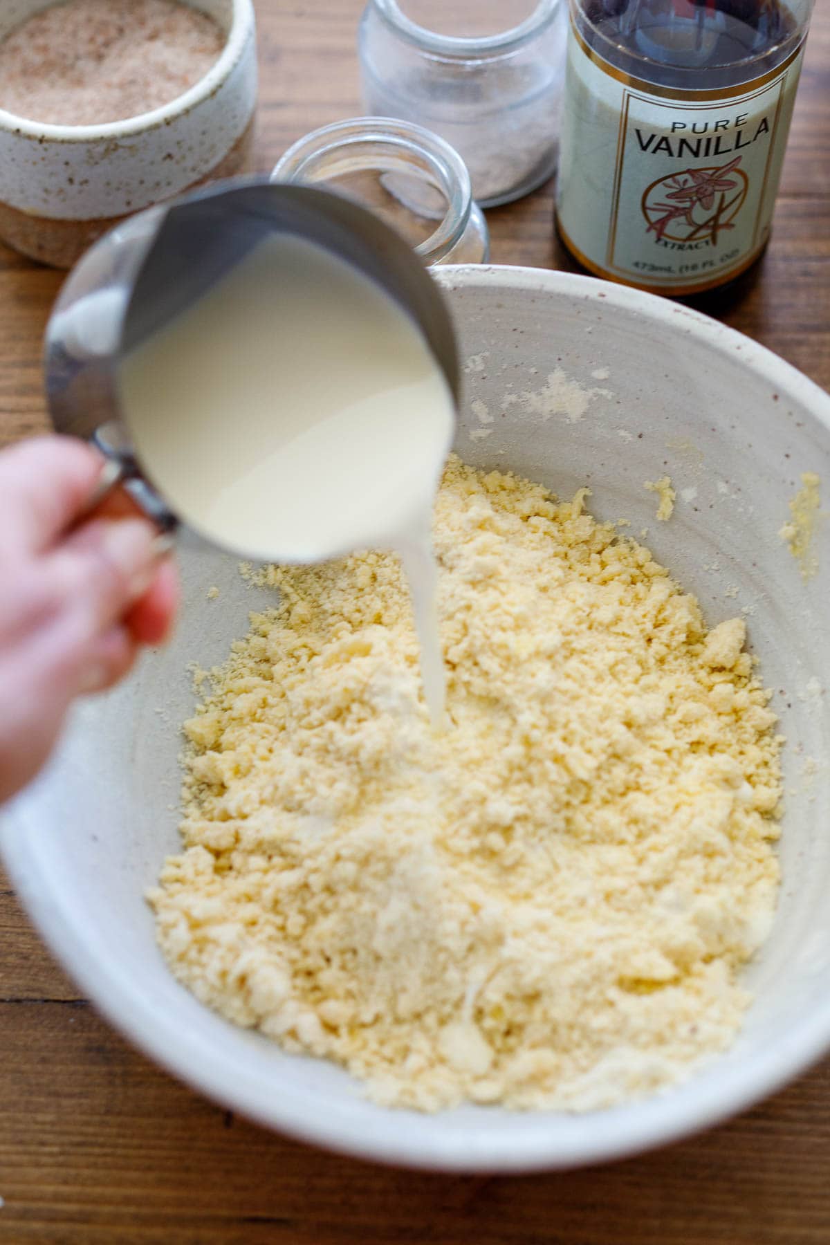 making the peach cobbler biscuit dough