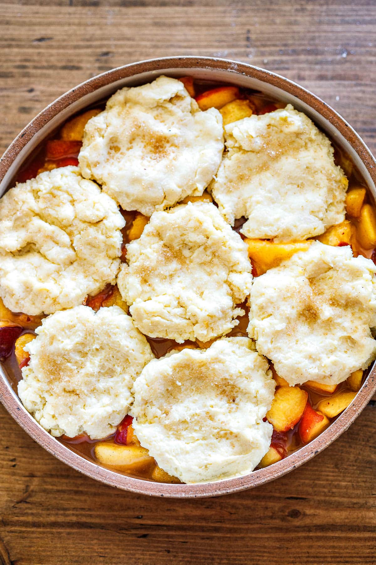 assemble the peach cobbler