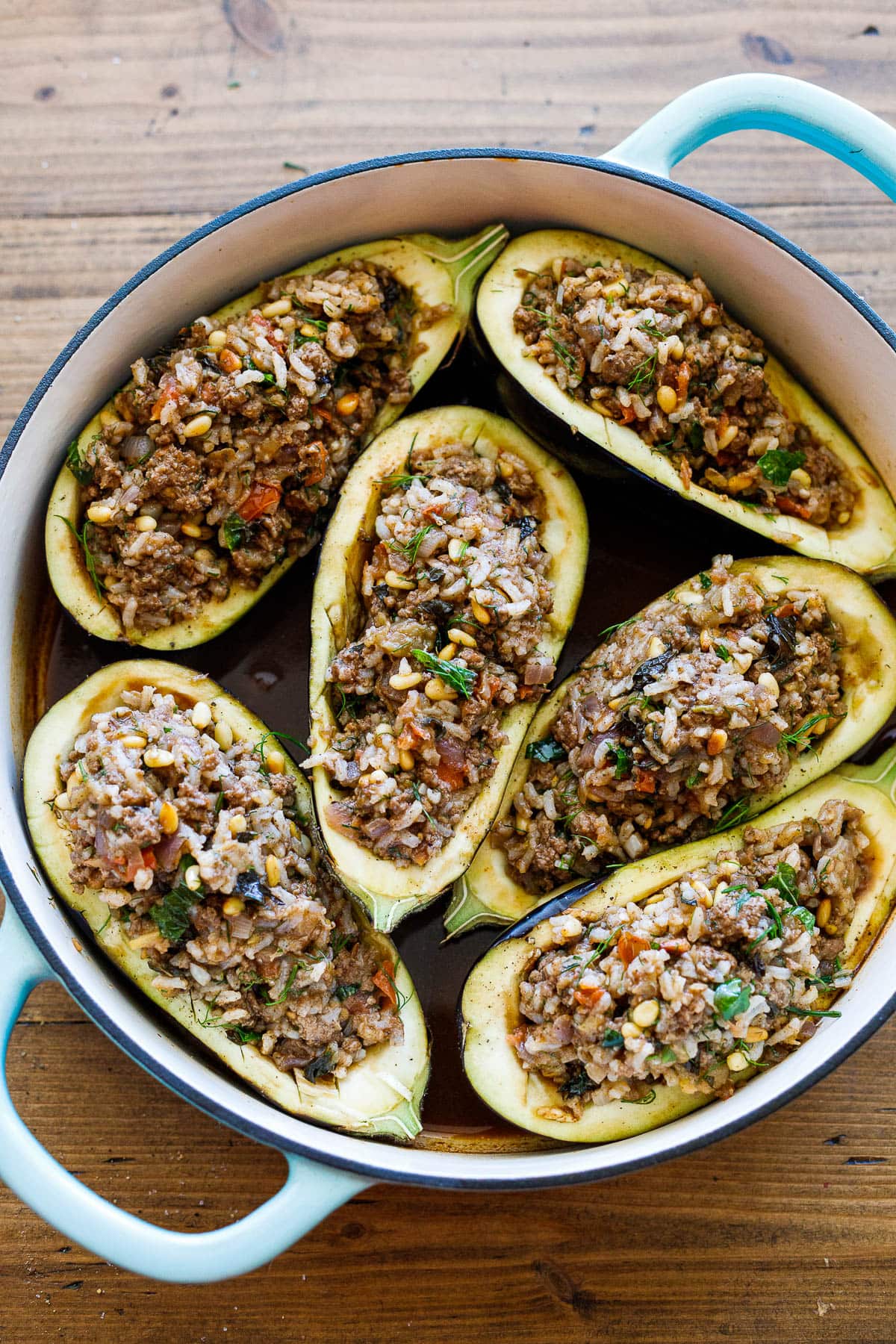  Stuffed Eggplant right before baking. 