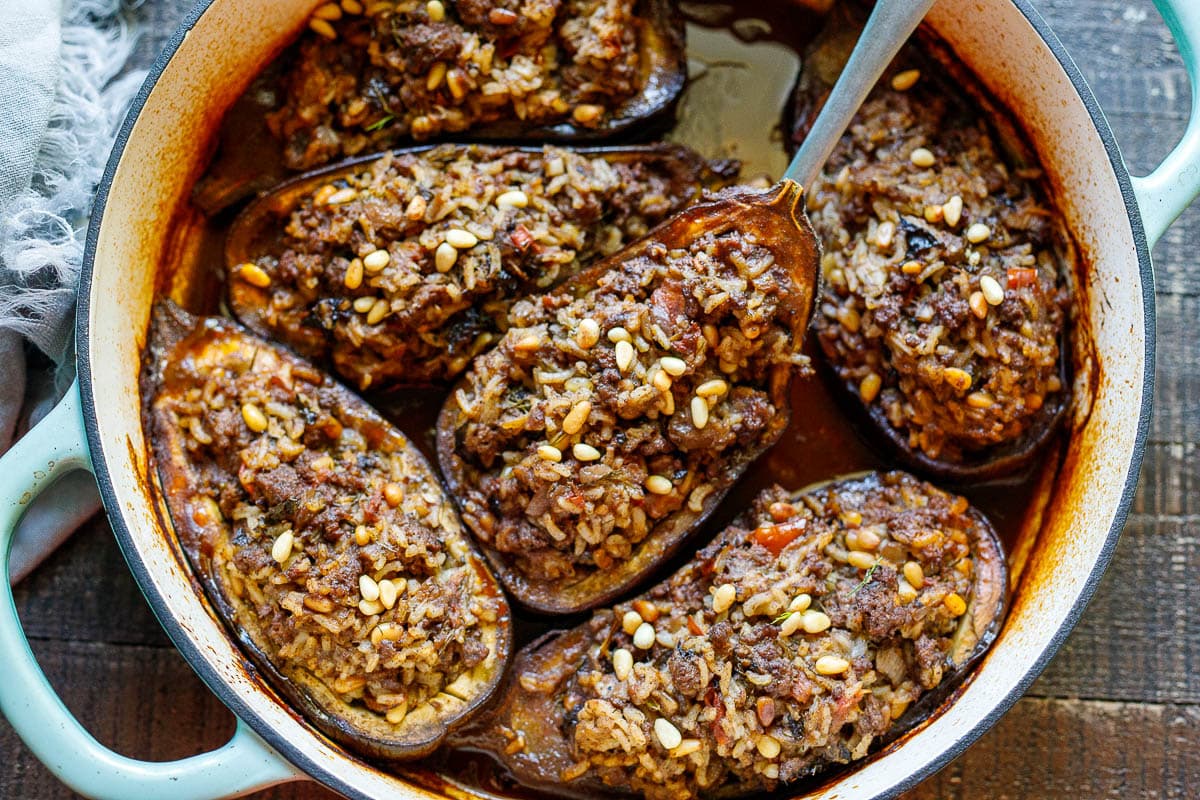 stuffed eggplant right out of the oven