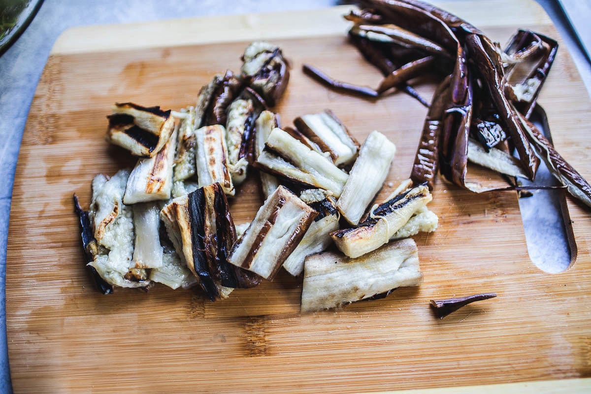 grilled eggplants on a cutting board