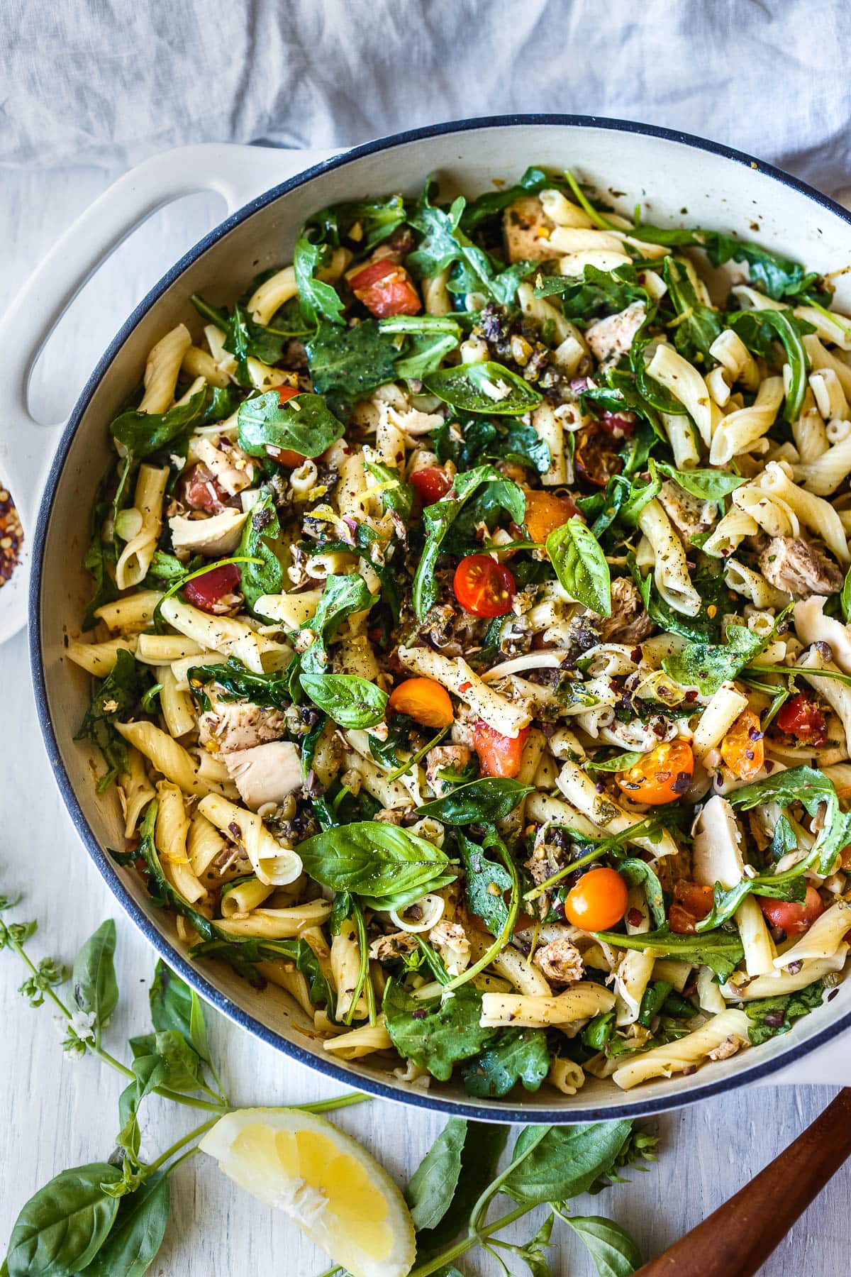 Tuna Pasta with Olive Tapenade & Fresh Tomatoes is a super fast, fresh pasta dish that is full of bright clean and savory flavors. An easy meal ready in 30 minutes! Healthy, quick and delicious!