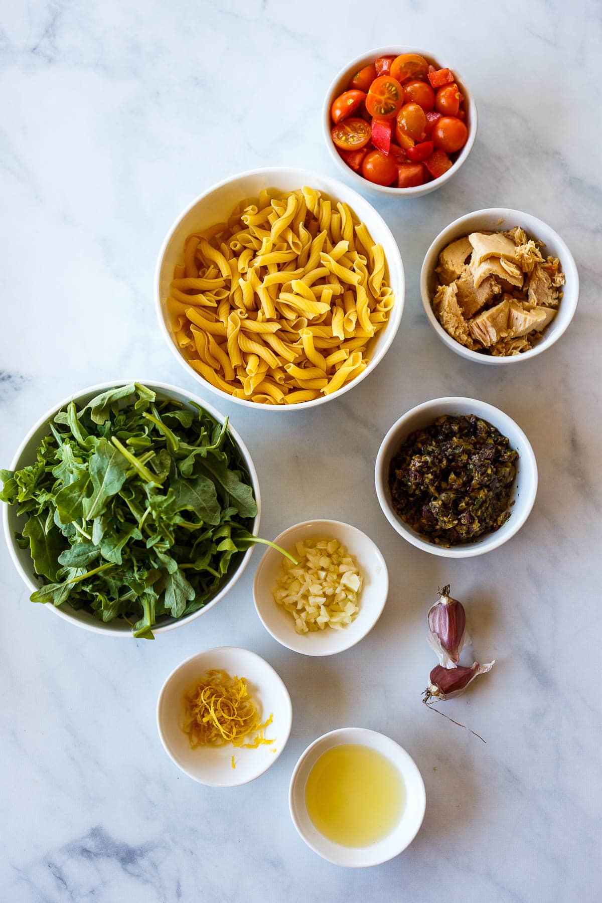 Ingredients prepped for Tuna Pasta