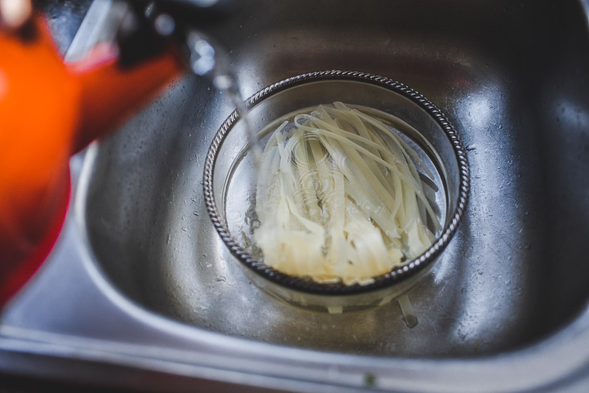 rice noodles soaked in hot water