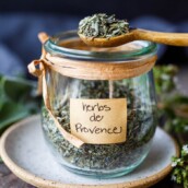 Herbs de Provence is a savory aromatic blend of herbs.  Versatile and adaptable, this mix will enhance grilled and roasted vegetables and meats, soft cheeses, egg and potato dishes!