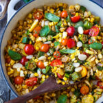 Harvest Succotash is abundant with fresh summer veggies & simple, clean flavors.  A delicious healthy side dish to pair with your choice of protein for a healthy delicious meal. Vegan and Gluten-free.