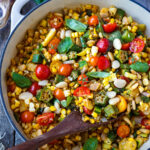 Harvest Succotash is abundant with fresh summer veggies & simple, clean flavors. A delicious healthy side dish to pair with your choice of protein for a healthy delicious meal. Vegan and Gluten-free.