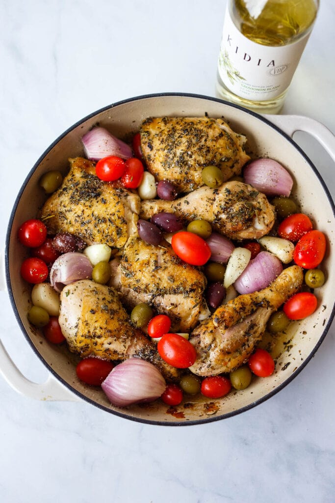 Chicken thighs and legs with Herbs de Provence and vegetables.