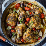 Chicken Provençal is seasoned with Herbs de Provence, braised with white wine, tomatoes, olives, garlic and shallots until tender & fragrant.